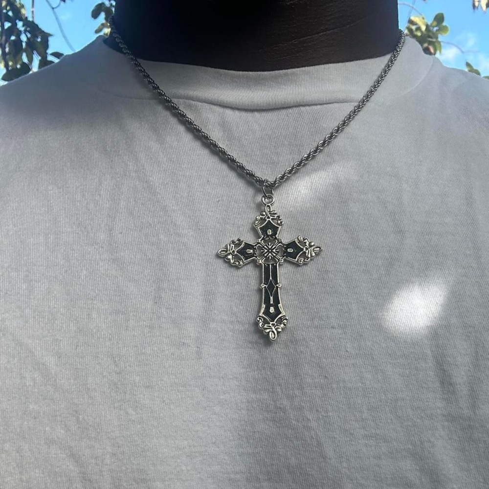 Vintage stainless steel black cross pendant